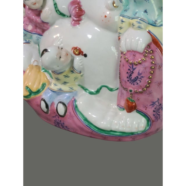 Chinese Vintage Hand Painted Colorful Famille Rose Fertility Happy Buddha Statue For Sale - Image 3 of 11