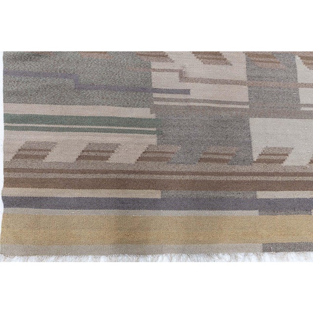 Doris Leslie Blau Scandinavian Art Deco Vintage Abstract Beige Flatweave Carpet For Sale In New York - Image 6 of 7