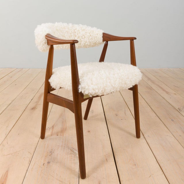 Farstrup Teak Chair in Natural Sheepskin Upholstery by Th. Herlev for Farstrup Møbler, 1960s For Sale - Image 14 of 14
