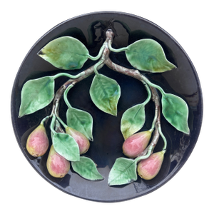 Portuguese Majolica Palissy Pears Platter Circa 1930