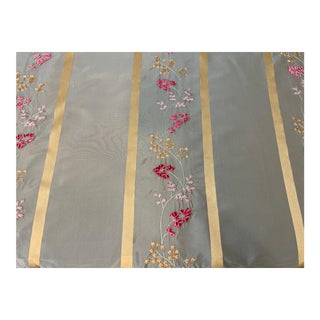 Vintage Embroidered Silk Ribbon Striped Taffeta Fabric - 3 3/4 Yards For Sale