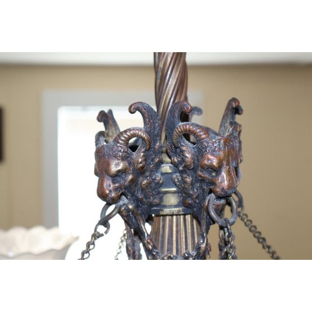 19th Century Bronze 4 Light Etched Glass Shade Gas Chandelier Gasolier For Sale - Image 14 of 18