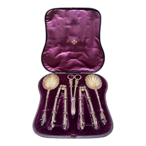 Antique English Silver Apostle Fruit & Nut Set by Martin Hall & Co Sheffield