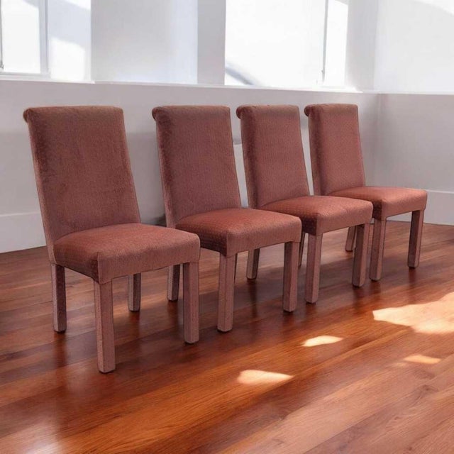 Pink Postmodern Salmon-Pink Velvet Dining Chairs, Sculptural Set of 4 (1980s) For Sale - Image 8 of 18