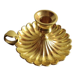 1950s Lacquer Brass Scalopped Single Chamberstick Candle Holder From India For Sale