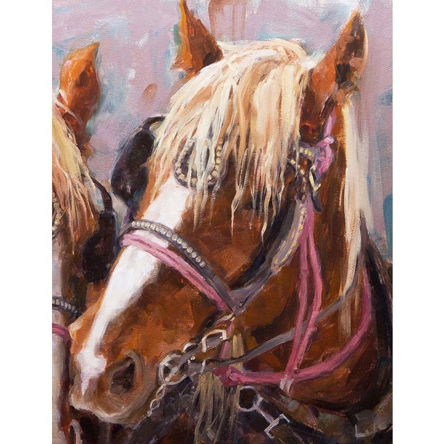Love Being Hitched by Lindsey Bittner Graham | Oil on board Painting of two horses side by side For Sale - Image 4 of 4
