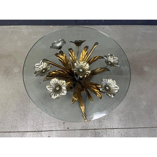 Gold Vintage Gilt Metal Flower Side Table, 1960s For Sale - Image 8 of 11
