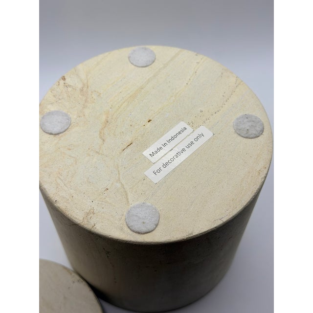 Large Vintage Solid Travertine Canister With Lid For Sale In Chicago - Image 6 of 7