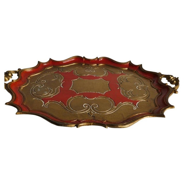Mid-Century Florentine Rococo Style Scalloped Red Giltwood Tray, Italy, 1950s For Sale - Image 13 of 14