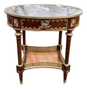 Late 20th French Louis XVI Mahogany Marble Bronze Side Table