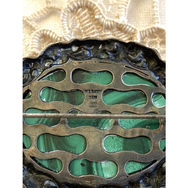 Art Nouveau 1900 - 1909 Rare Antique Silver and Malachite Robert Merath Ulm Signed Brooch For Sale - Image 3 of 6