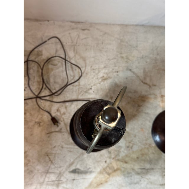 Mid-Century Modern Mid 20th Century Metal Table Lamps With White Drum Shades - Set of 2 For Sale - Image 3 of 5