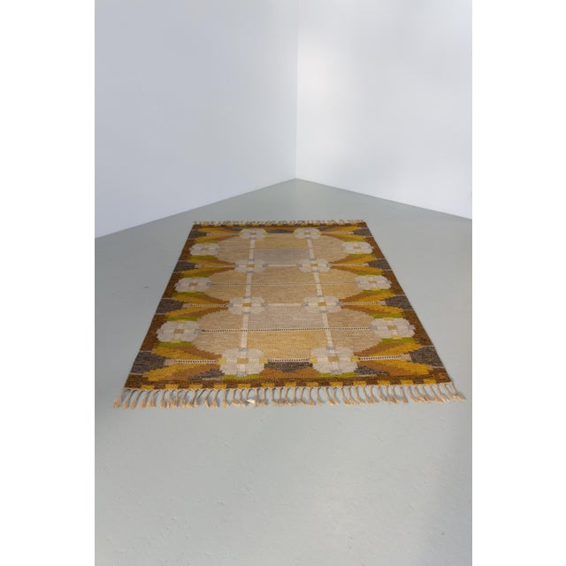 Ingegerd silow vintage swedish röllakan wool rug, mid-20th century. authentic scandinavian handwoven masterpiece by...
