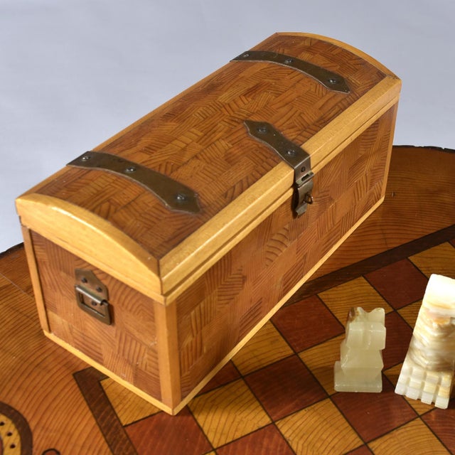Coffee Hand Made Chess and Cribbage Live Edge Game Table on Tree Stump With Pieces For Sale - Image 8 of 17
