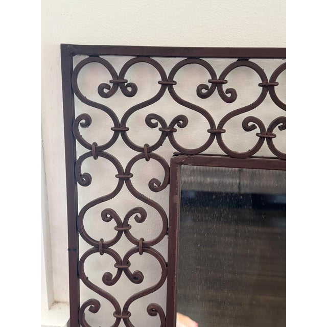 1990s Mediterranean Wrought Iron Scroll Wall Mirror For Sale - Image 5 of 6