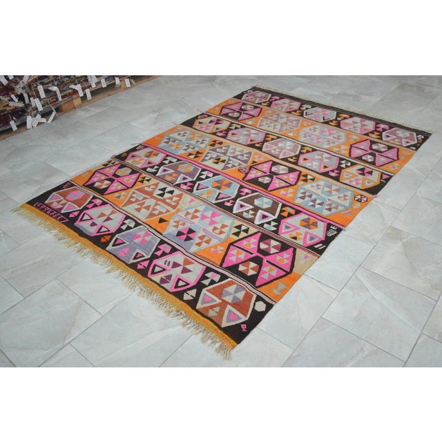 Dimensions: 70" x 98" or 5'10" x 8'2" Excluding fringe Material: The original rug is made of wool on wool Condition: Used....