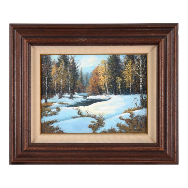 Snowy Creek in Hope Valley - Landscape in Oil on Masonite by Dean Packer For Sale