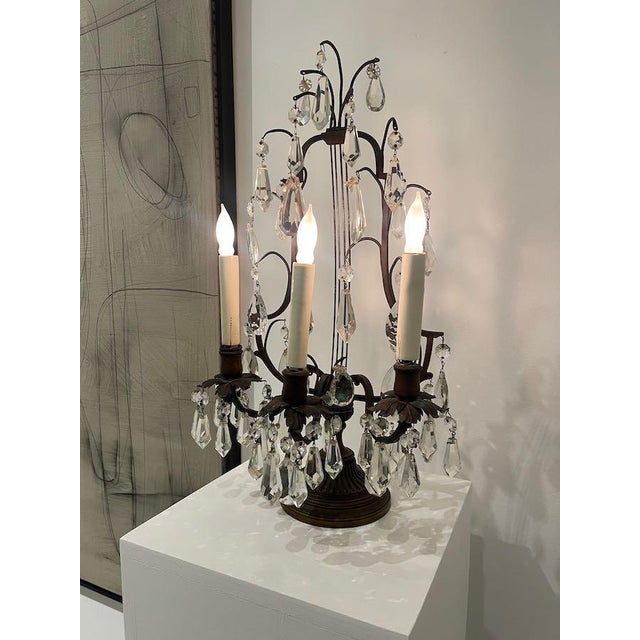 1940s Crystal Girandole Table Lamps, Bronze Finish, Made by Boler Accent Lighting - A Pair For Sale - Image 10 of 17