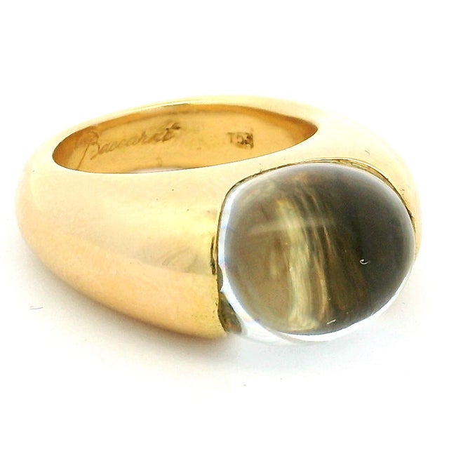 1980s Vintage Baccarat 18k Gold Crystal Dome Statement Ring, French Modernist, Size 6.5 For Sale - Image 5 of 13