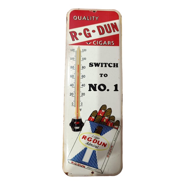 Premium Vintage Style r.g. Dun Cigars Advertising Thermometer Sign For Sale