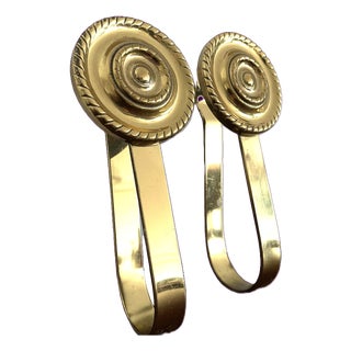 French Art Deco Brass Curtain Holdbacks, 1940s, Set of 2 For Sale
