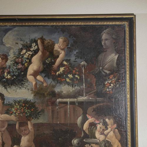 Country Scene Lady with Cherubs, Oil on Canvas, Framed For Sale - Image 5 of 7