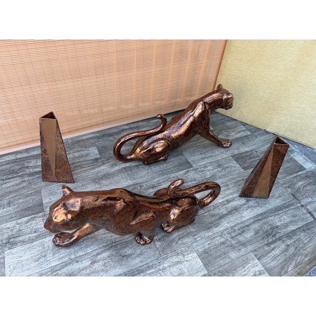 Ceramic Hollywood Regency Mottled Bronze Ceramic Panthers Pedestal Coffee Table. Circa 1970s For Sale - Image 7 of 15