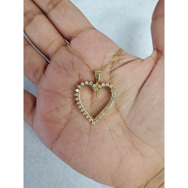 Contemporary Diamond Cutout Heart Pendant .65cttw 14k Yellow Gold 16" For Sale - Image 3 of 5