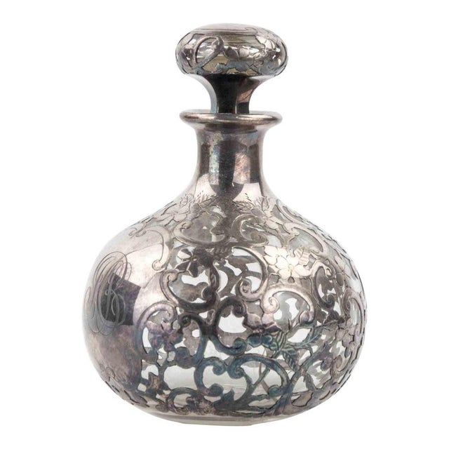 Art Nouveau Sterling Overlay Glass Bottle, Early 20th Century For Sale - Image 6 of 6