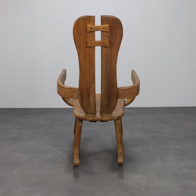 Brutalist Rocking Chair in Oak attributed to De Puydt, 1970s For Sale - Image 4 of 9