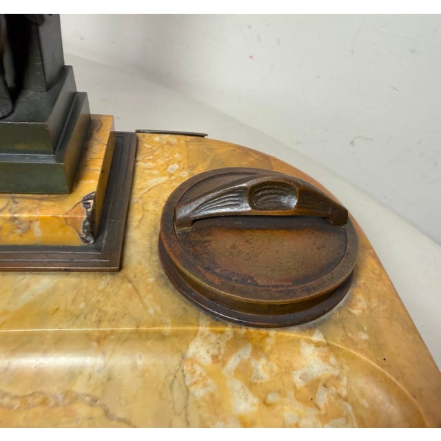 Antique French Solid Siena Marble Bronze Lorenzo De Medicis Statue Desk Inkwell For Sale - Image 11 of 18