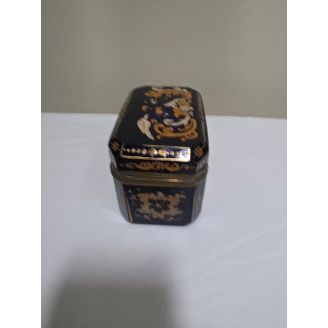 Early 1900s Antique Moser Hand Painted Cobalt Blue Gold/White Enamel Trinket Box/Casket For Sale In New York - Image 6 of 6