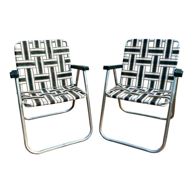 Vintage Rio Backyard Collection Aluminum Webbed Patio Chairs, Pair For Sale