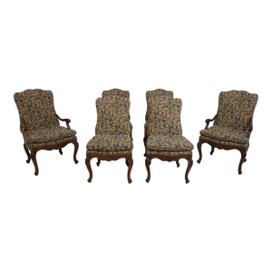 Set of 6 French Louis XV Style Tapestry Dining Room Chairs