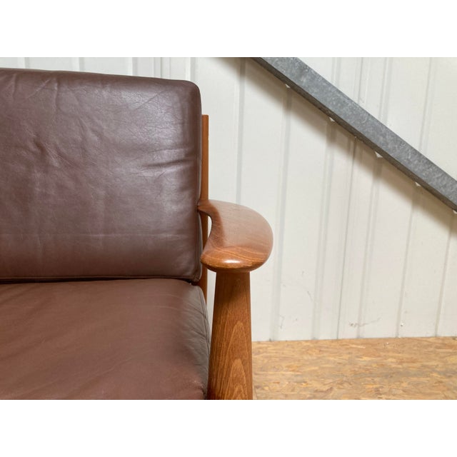Wood Teak and Leather Sofa by Grete Jalk for France & Son, 1960s For Sale - Image 7 of 18