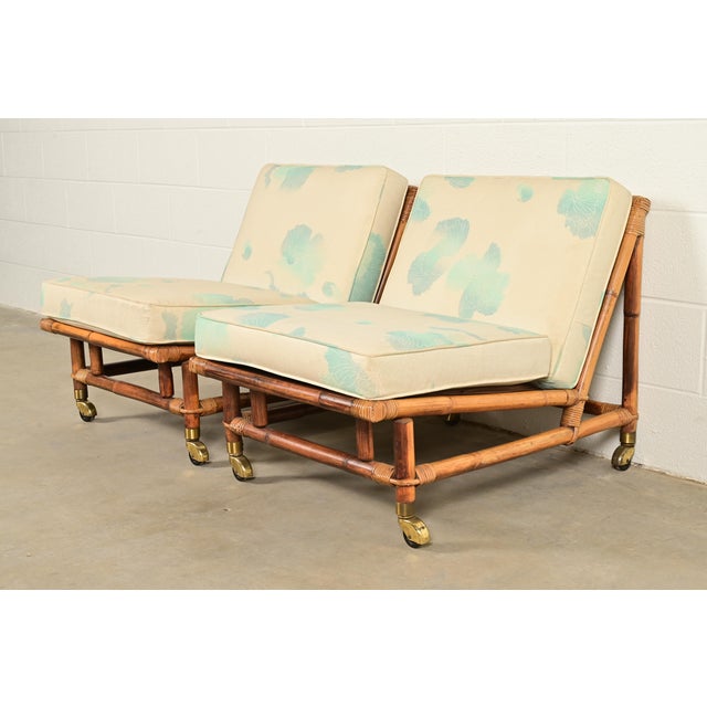 John Wisner for Ficks Reed Mid-Century Hollywood Regency Bamboo Rattan Lounge Chairs, Pair For Sale - Image 9 of 9