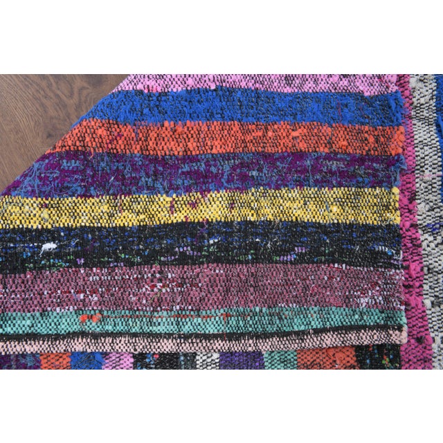 Vintage Turkish Hand-Knotted Wool Cotton Pink Kilim Runner Rug For Sale - Image 9 of 10