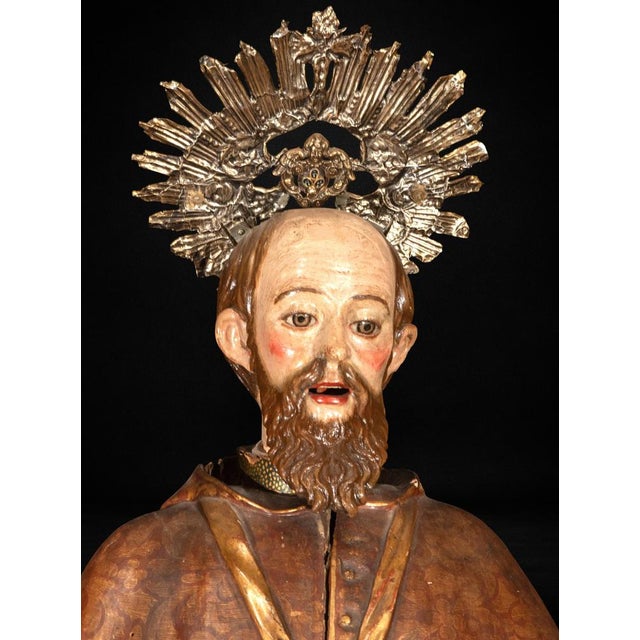 Mexican Artist, Colonial Figure of Saint Francis Xavier, 18th Century, Wood For Sale - Image 3 of 10