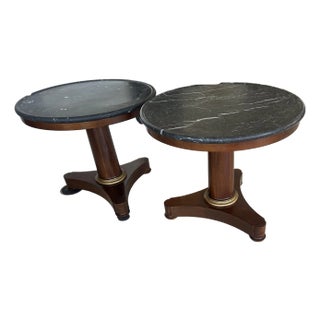 Baker Black Marble and Wood Side Tables For Sale