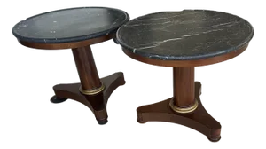 Baker Black Marble and Wood Side Tables