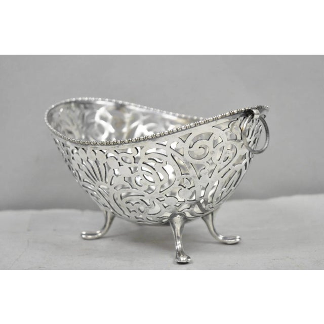 Antique Pairpoint Small Silver Plated Pierced Scrollwork Candy Dish Bowl Basket For Sale In Philadelphia - Image 6 of 10