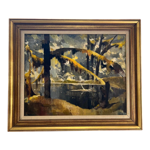 Vintage Modern Landscape Oil Painting, Framed For Sale