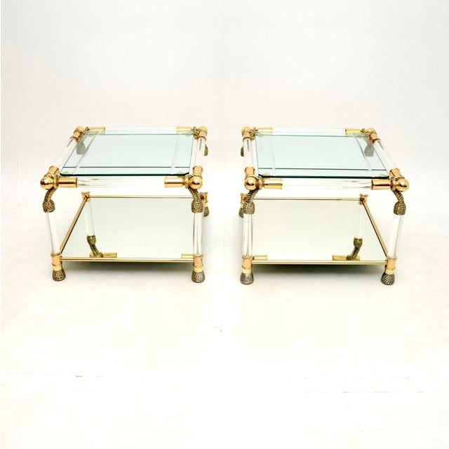 A stylish and extremely well made pair of vintage Spanish acrylic and glass side tables by Curvasa, dating from the...