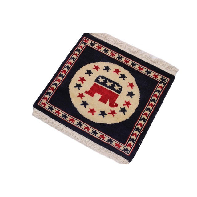 Transitional Republic Party Flag Ivory/Blue Wool Rug For Sale - Image 3 of 9
