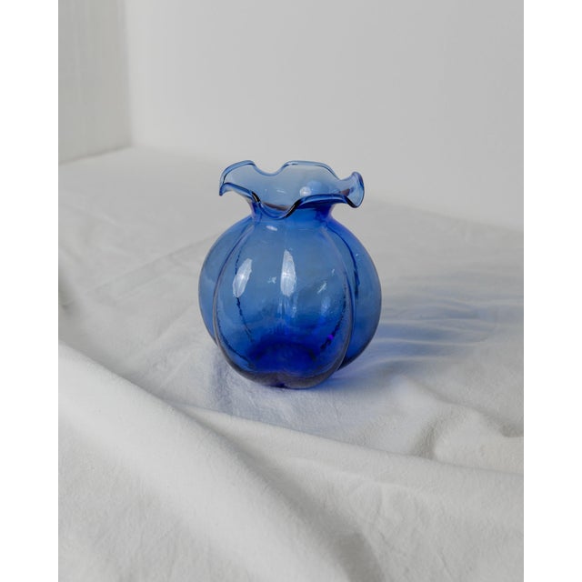Blue Vintage Uranium Glass Vase from Hazel Atlas, Italy, 1930s For Sale - Image 8 of 11