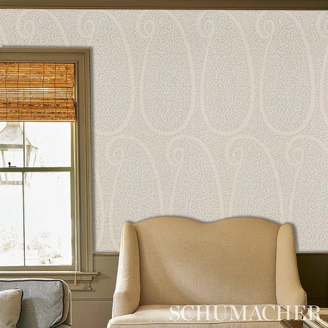 Schumacher Sample - Schumacher Ambala Paisley Sisal Wallpaper in Slate For Sale - Image 4 of 5