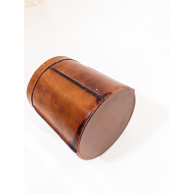 1960s Mid-Century Modern French Cognac Leather Waste Bin, 1960s For Sale - Image 5 of 9