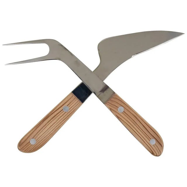 Mid-Century Steel & Wood Carving Knife and Fork attributed to Amboss Austria, 1960s, Set of 2 For Sale - Image 9 of 9