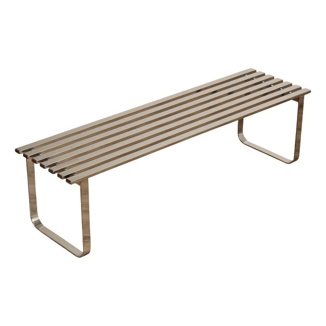 Design Institute of America Modern Slatted Chrome Bench For Sale