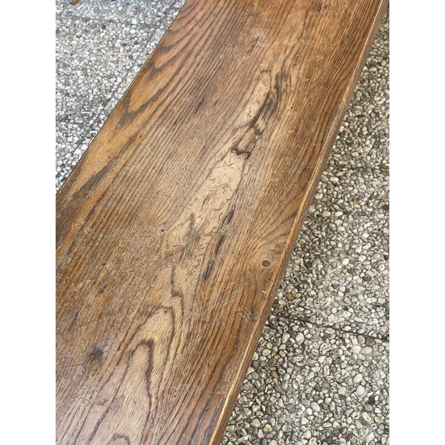 Wood Rustic Oak Farmhouse Bench, 1950s For Sale - Image 7 of 18
